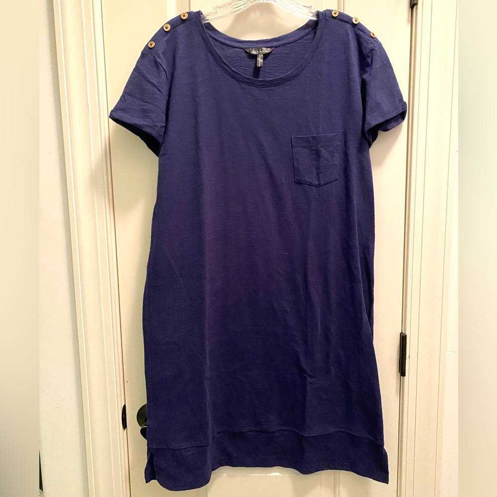 Slub knit cotton jersey short sleeve “t shirt” dress in navy blue size L bust 21